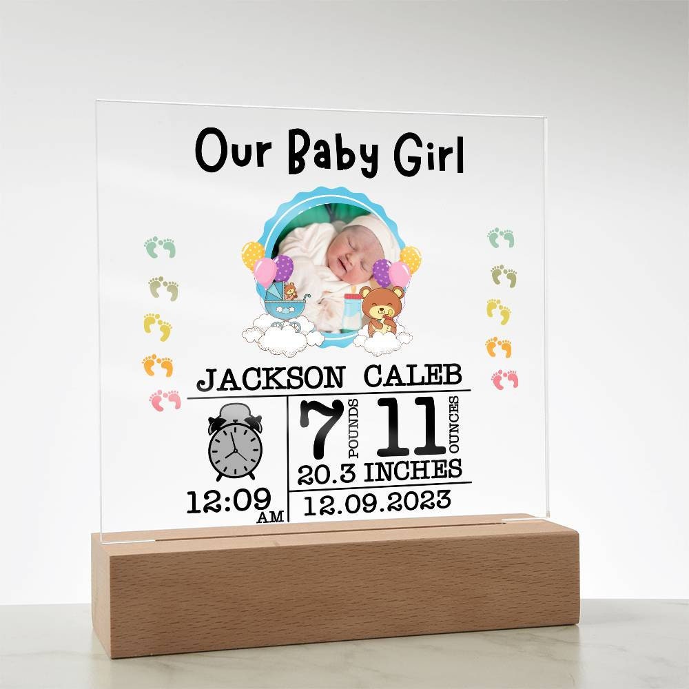 Newborn Personalized Baby Birth Statistics and Photo Acrylic Plaque – view 9