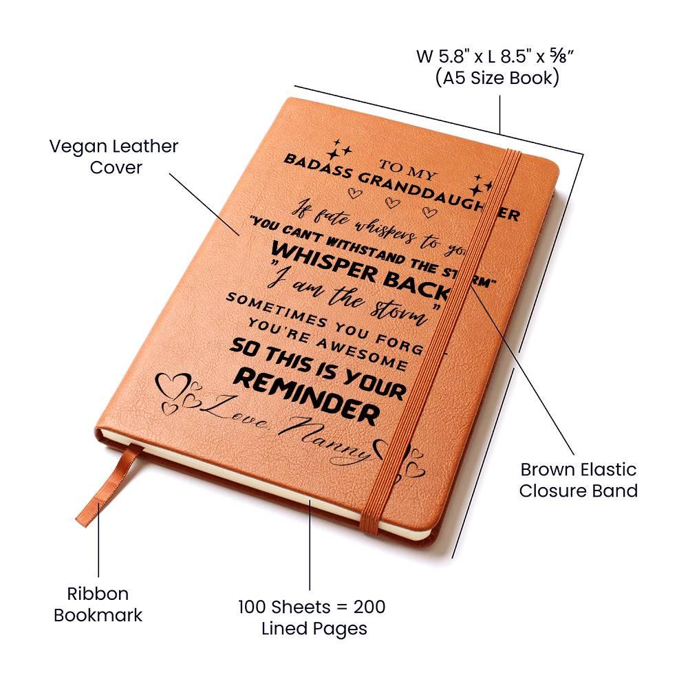 To My Badass Granddaughter Personalized Leather Journal – view 3