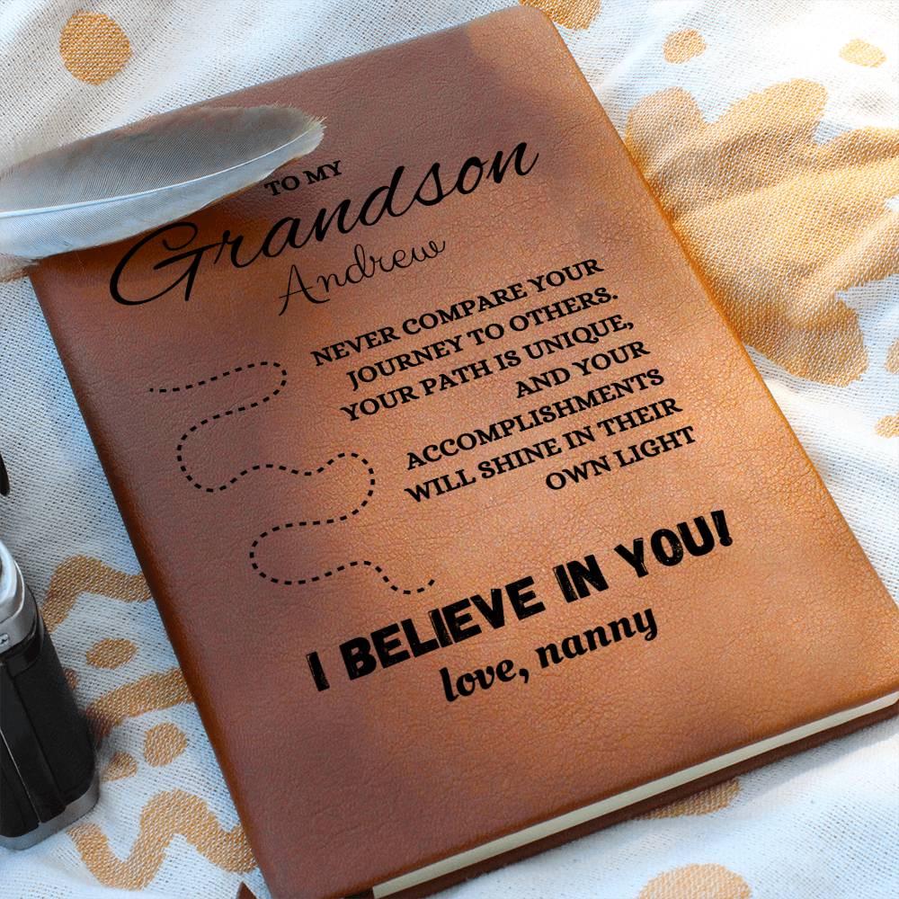 To my Grandson Custom Name Leather Journal – Grandson Birthday gifts – view 6