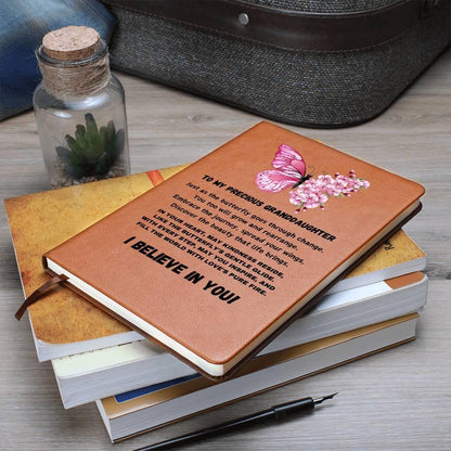 Personalized butterfly granddaughter leather journal – From Godmother – view 3