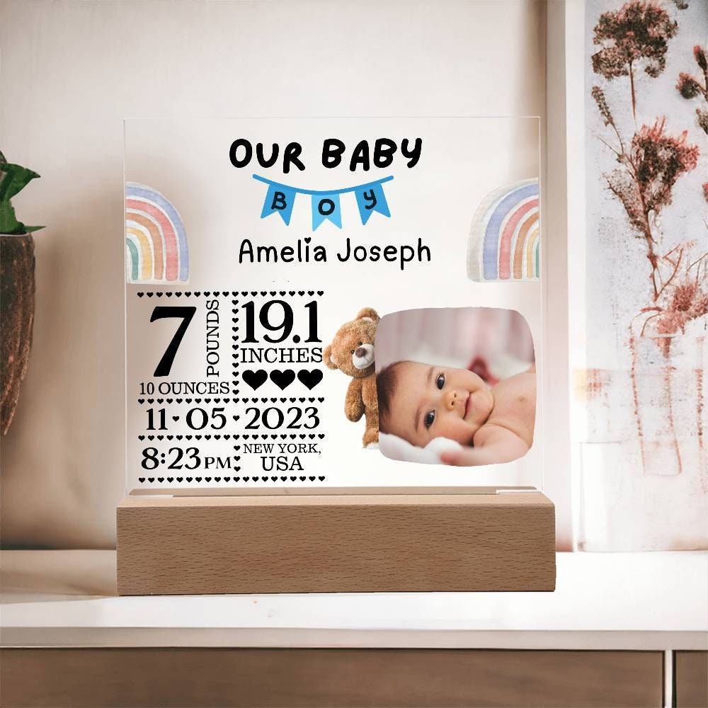 New Born Baby Birth Statistics and Photo Acrylic Plaque Baby gift – view 5