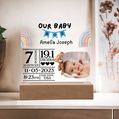 New Born Baby Birth Statistics and Photo Acrylic Plaque Baby gift – view 5
