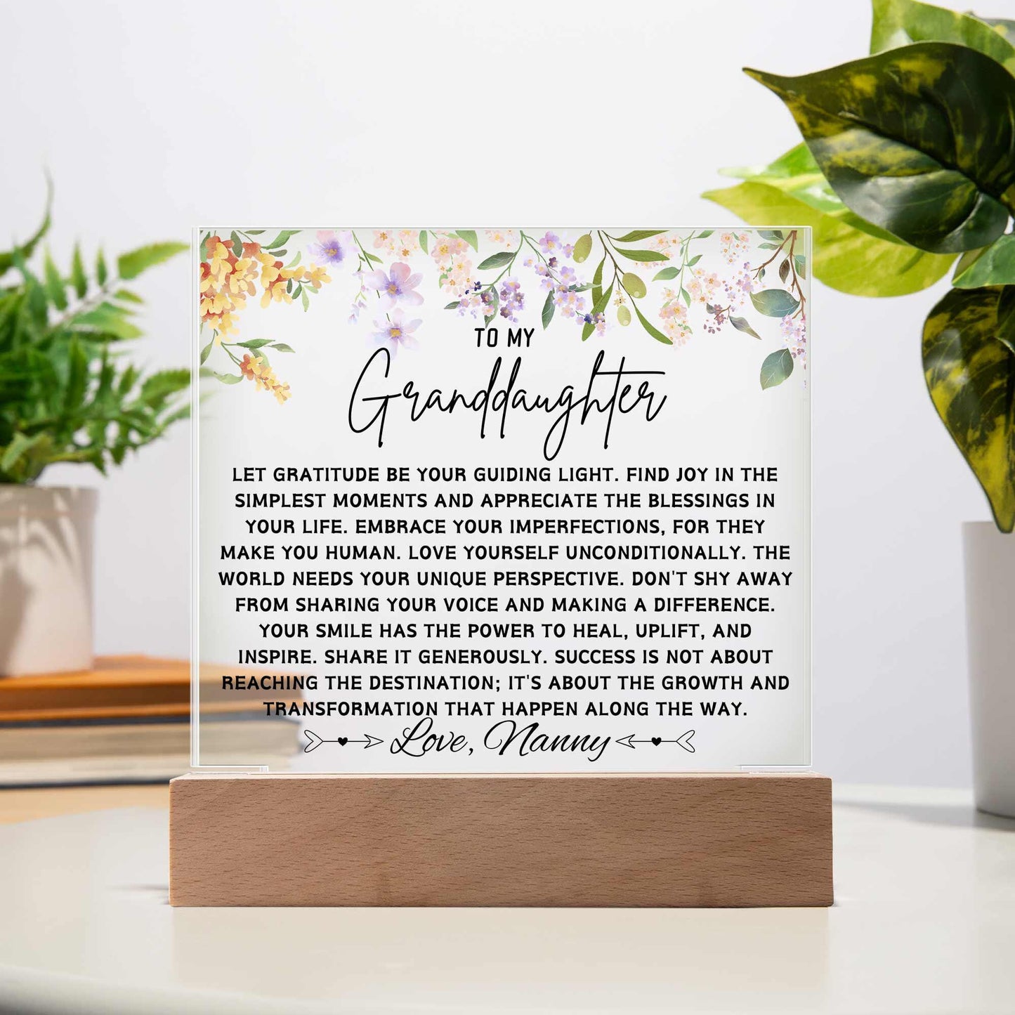 To My Granddaughter Personalized Floral Acrylic Plaque