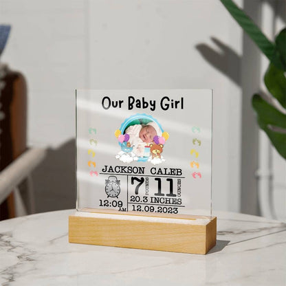 Newborn Personalized Baby Birth Statistics and Photo Acrylic Plaque – view 2