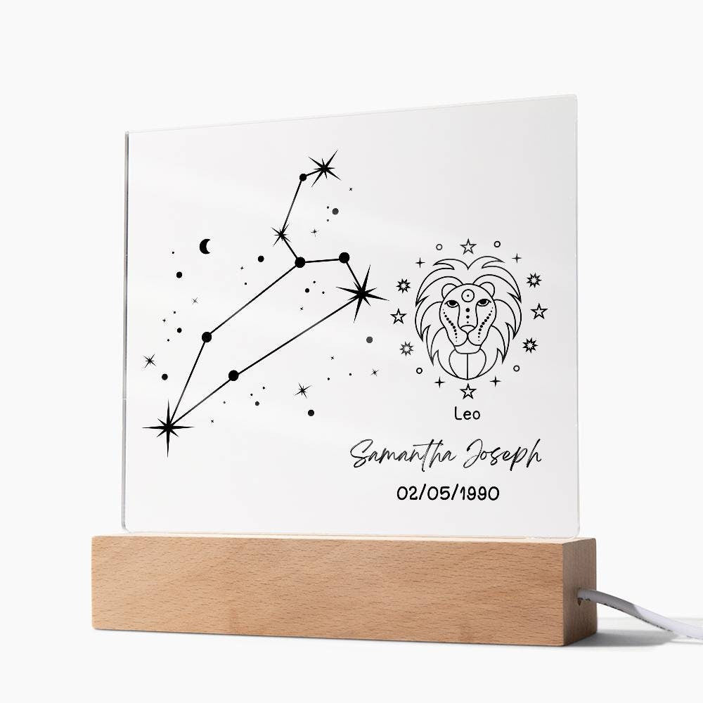 Personalized Leo Star Sign Zodiac Plaque Night Light Astrology gifts – view 4