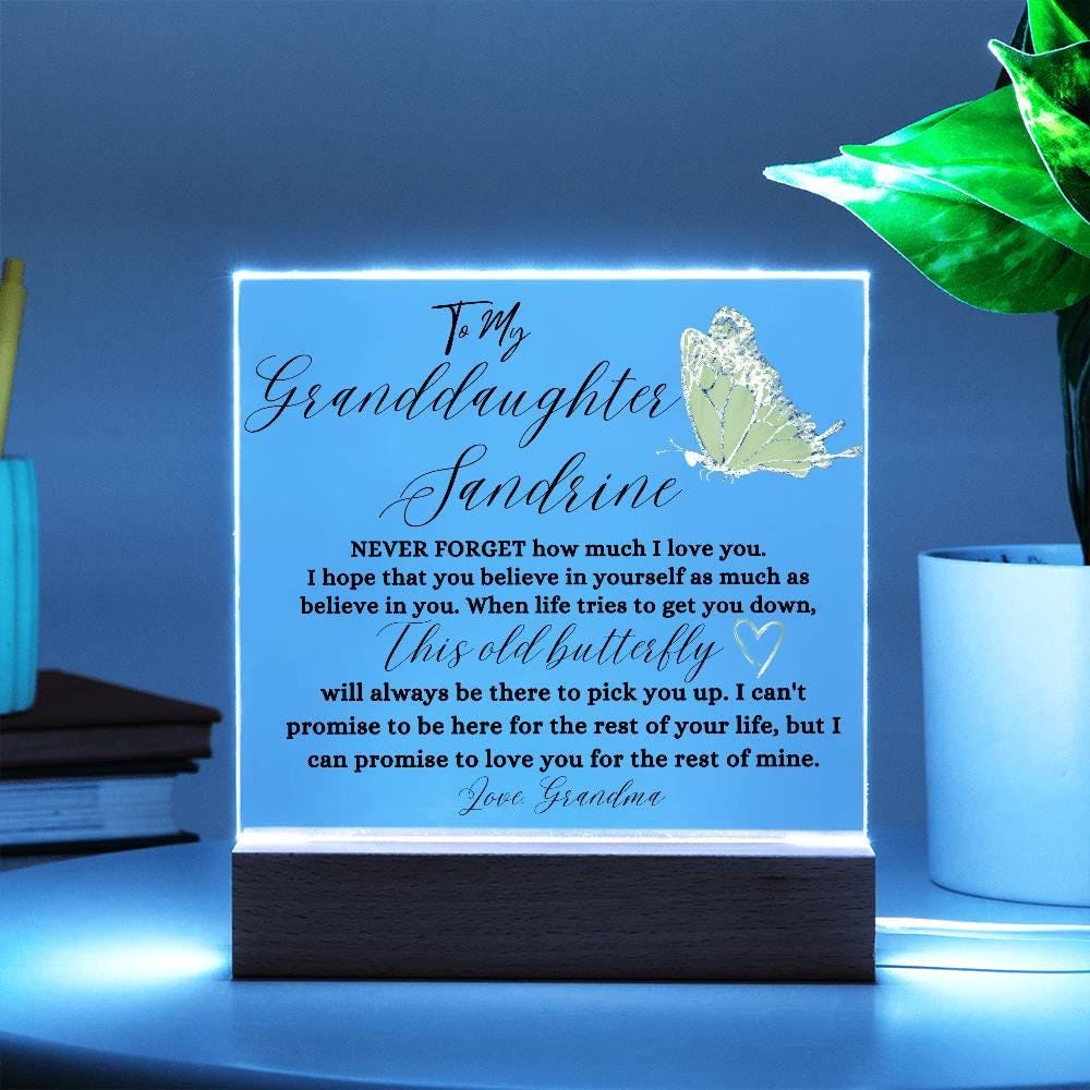 To My Granddaughter Personalized Golden Butterfly Acrylic Plaque – view 8