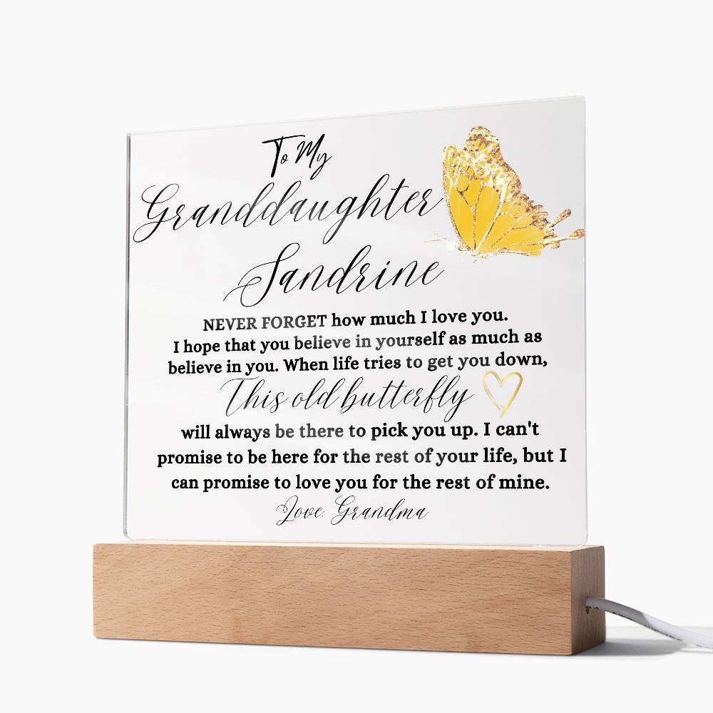 To My Granddaughter Personalized Golden Butterfly Acrylic Plaque – view 5