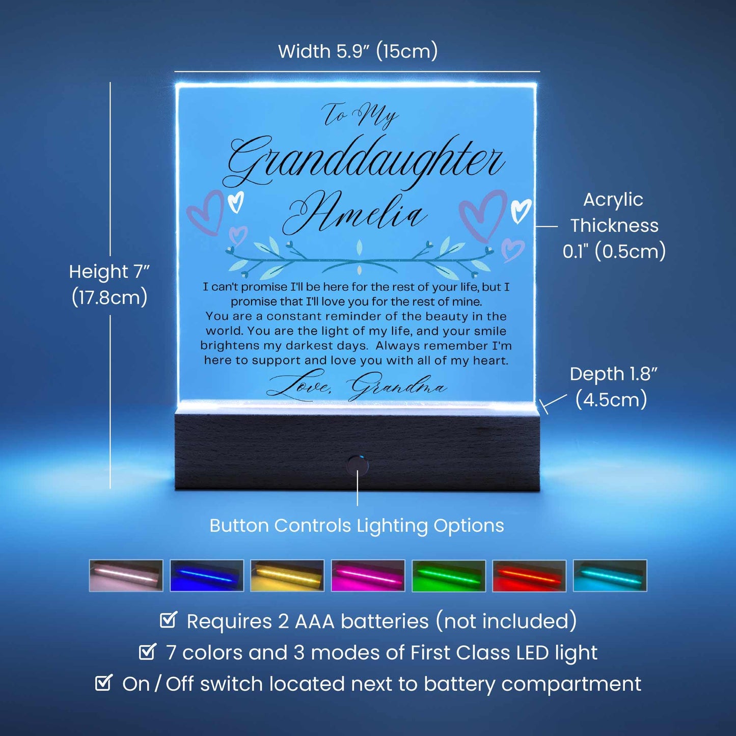 Granddaughter Personalized LED Acrylic Plaque – Grandchildren Gift – view 4