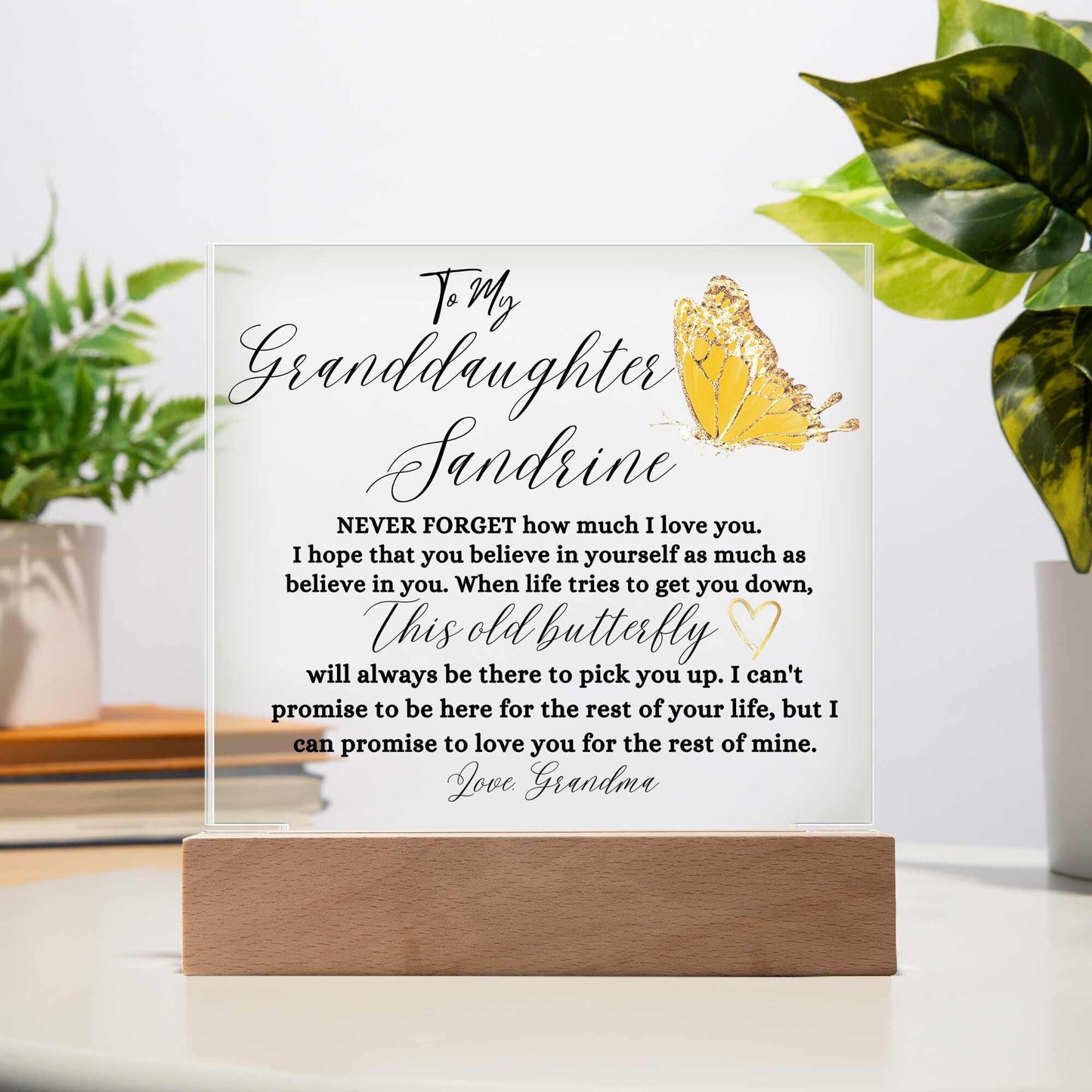 To My Granddaughter Personalized Golden Butterfly Acrylic Plaque