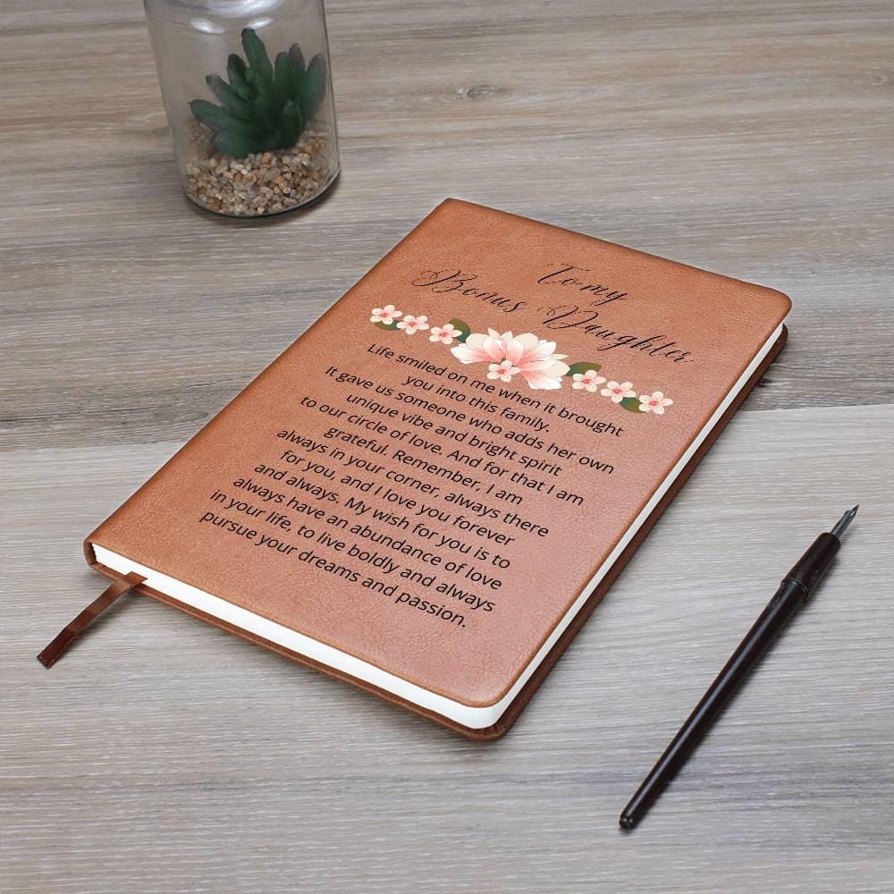 To My Bonus Daughter Personalized Floral Leather Journal – view 6