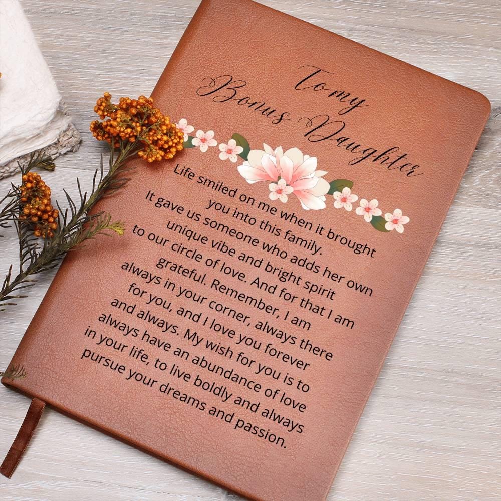To My Bonus Daughter Personalized Floral Leather Journal