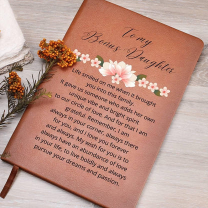 To My Bonus Daughter Personalized Floral Leather Journal