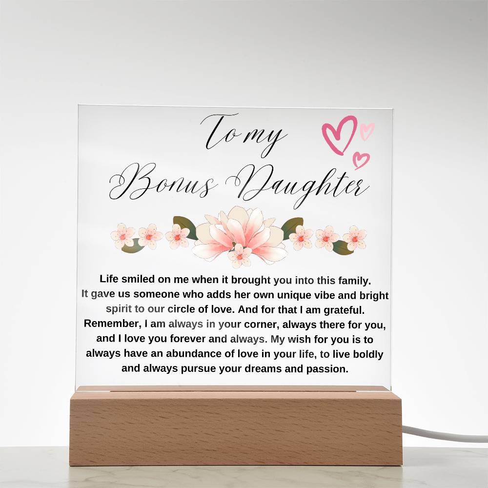 To My Bonus Daughter Personalized Floral LED Acrylic Plaque – view 3