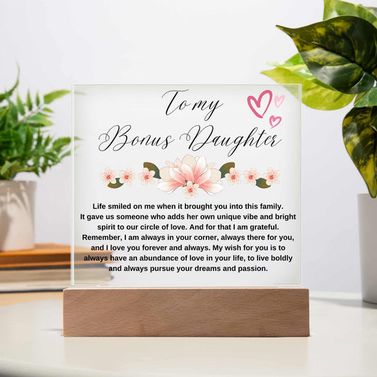 To My Bonus Daughter Personalized Floral LED Acrylic Plaque