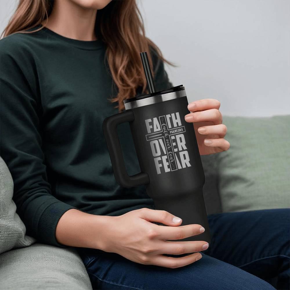 Faith Over Fear 40oz Leaser Printed Tumbler with Handle – view 8