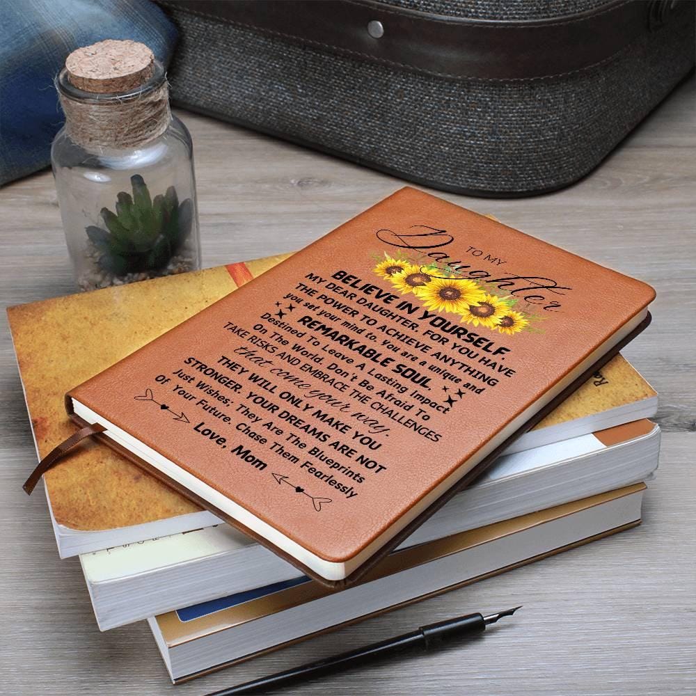 To My Daughter Personalized Sunflower Leather Journal – Gifts from Dad – view 6