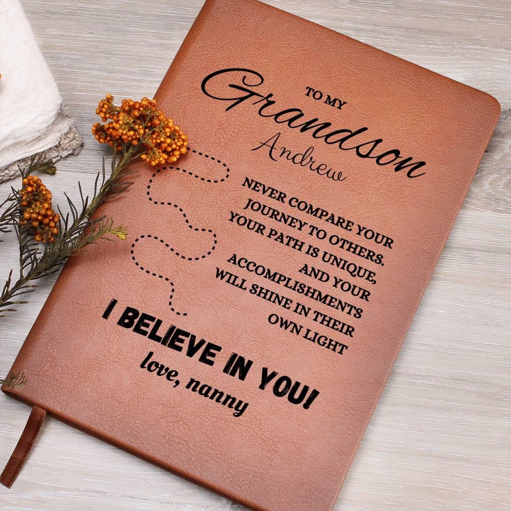 To my Grandson Custom Name Leather Journal, Grandson Birthday gifts, Graduation gifts for grandson, Grandson personalized gifts from grandma