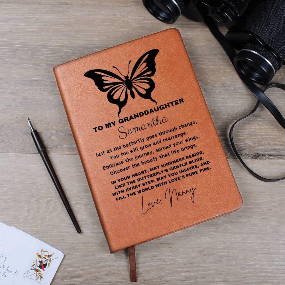 Personalized Granddaughter Butterfly leather Journal – view 4