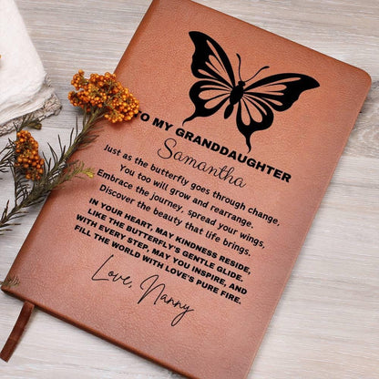 Personalized Granddaughter Butterfly leather Journal