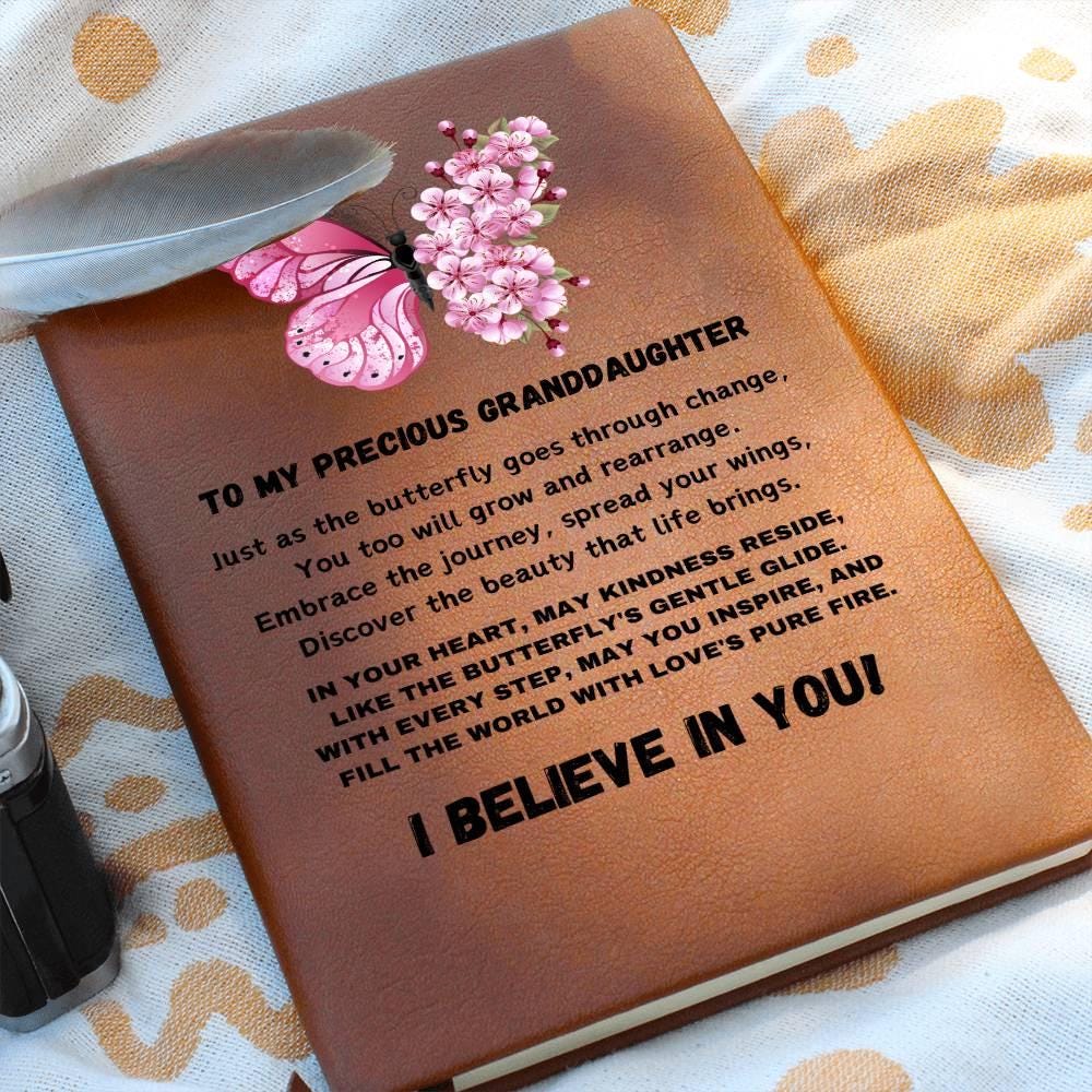 Personalized butterfly granddaughter leather journal – From Godmother – view 8