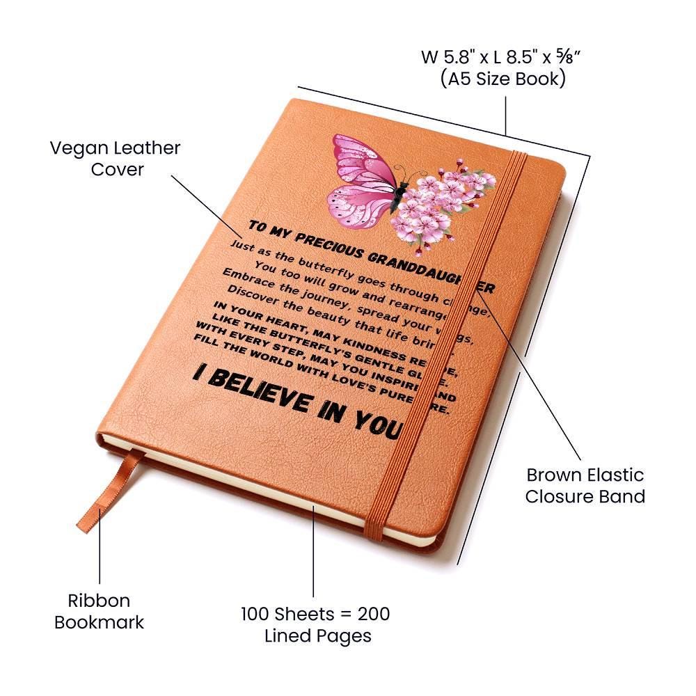 Personalized butterfly granddaughter leather journal – From Godmother – view 5