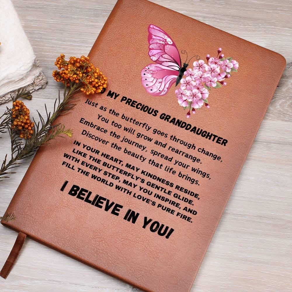 Personalized butterfly granddaughter leather journal – From Godmother – view 10