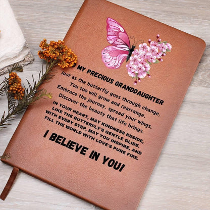 Personalized butterfly granddaughter leather journal – From Godmother – view 10