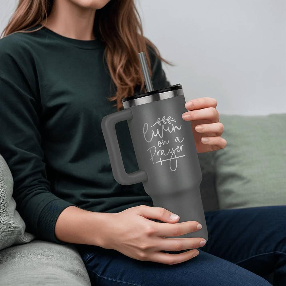 Living on a Prayer Leaser Engraved 40oz Tumbler – Christian Drinkware – view 5