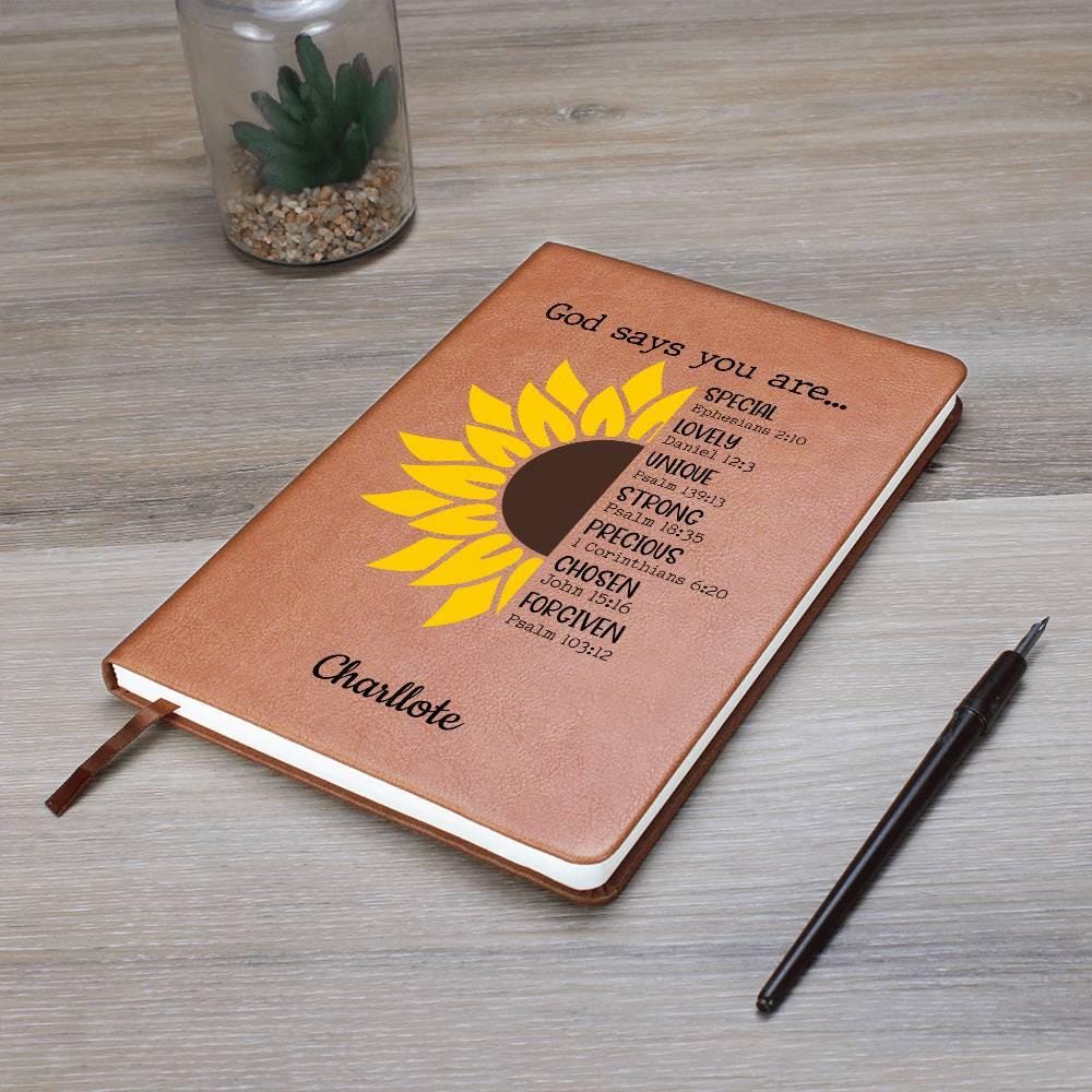 God says you are Personalized Sunflower Leather Journal – view 7