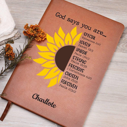 God says you are Personalized Sunflower Leather Journal