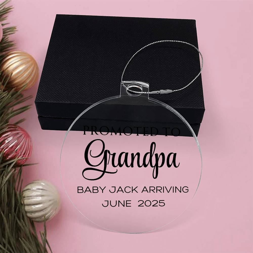 Promoted to Grandpa Baby Announcement Acrylic Ornament – view 2