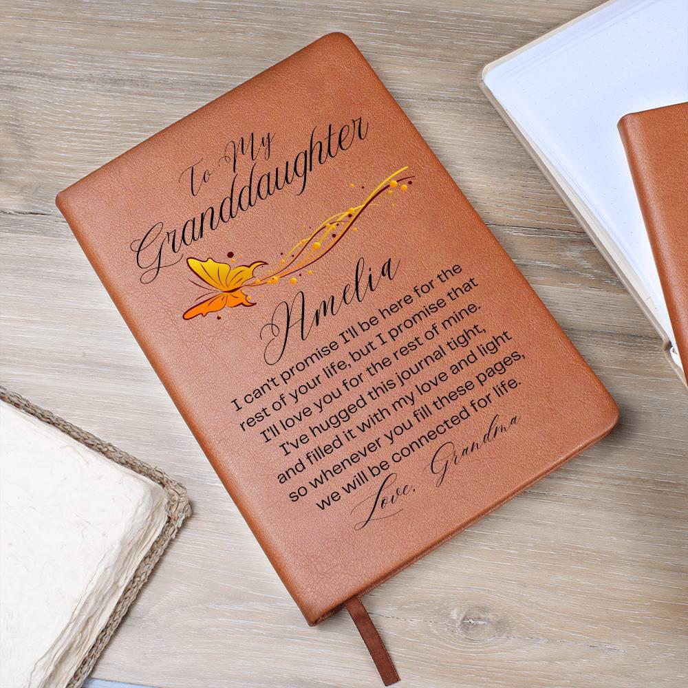 To My Granddaughter Personalized Golden Butterfly Leather Journal – view 9