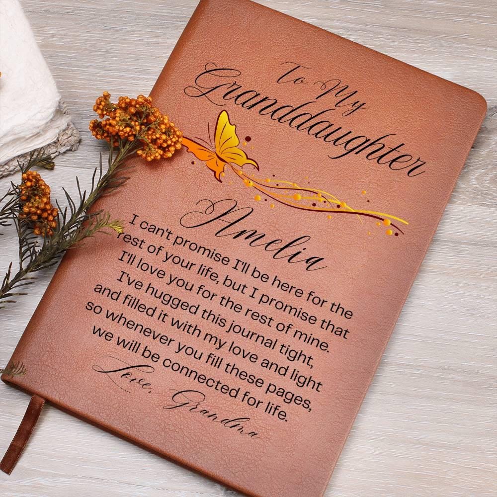 To My Granddaughter Personalized Golden Butterfly Leather Journal
