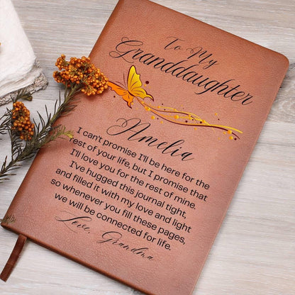 To My Granddaughter Personalized Golden Butterfly Leather Journal
