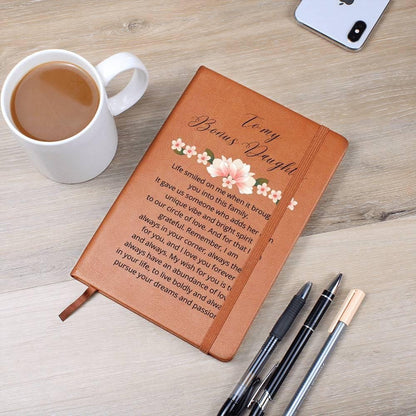 To My Bonus Daughter Personalized Floral Leather Journal – view 9