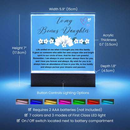 To My Bonus Daughter Personalized Floral LED Acrylic Plaque – view 5