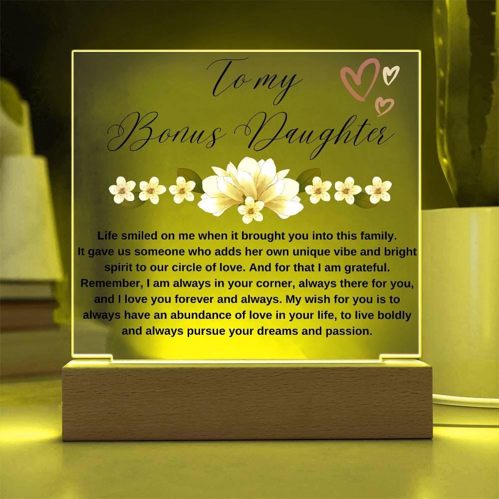 To My Bonus Daughter Personalized Floral LED Acrylic Plaque – view 8