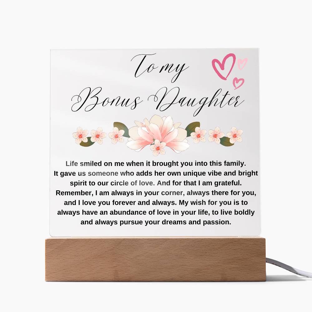 To My Bonus Daughter Personalized Floral LED Acrylic Plaque – view 7