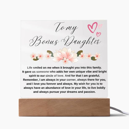 To My Bonus Daughter Personalized Floral LED Acrylic Plaque – view 7