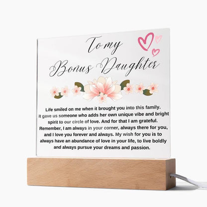 To My Bonus Daughter Personalized Floral LED Acrylic Plaque – view 10