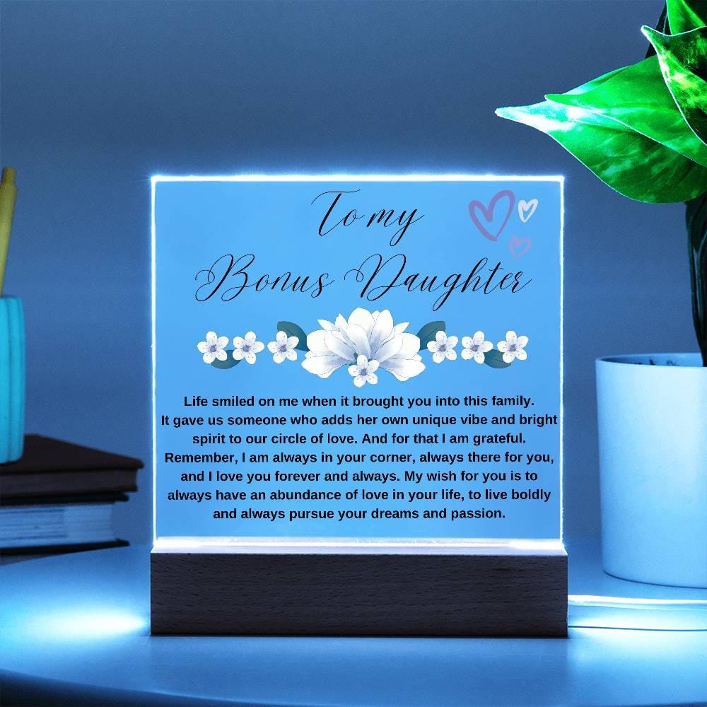 To My Bonus Daughter Personalized Floral LED Acrylic Plaque – view 4