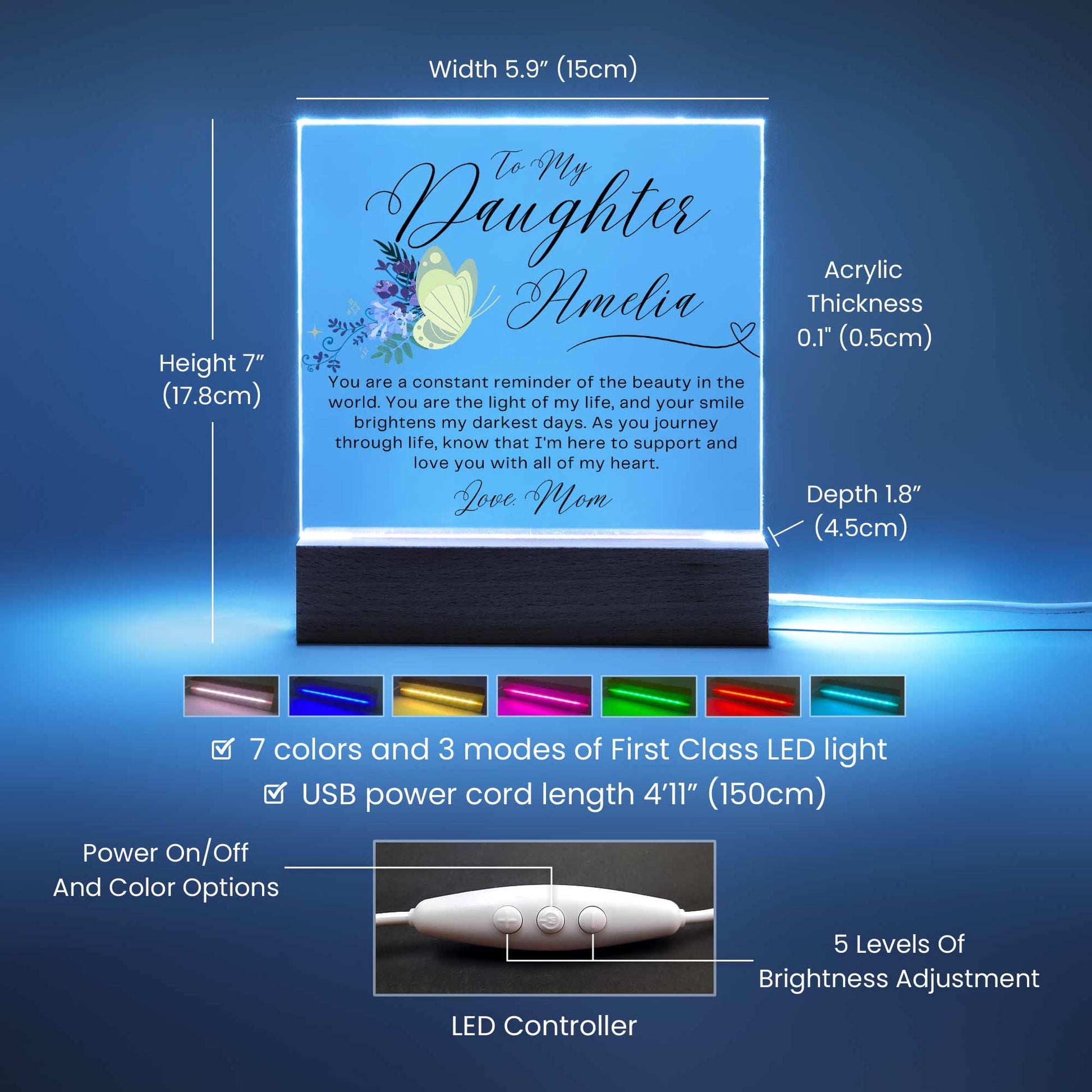 Personalized Custom Name To My Daughter LED Acrylic Plaque – view 6