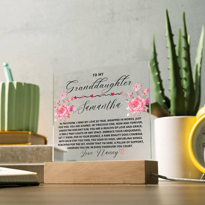To My Granddaughter Custom Name Floral LED Acrylic Plaque – view 4