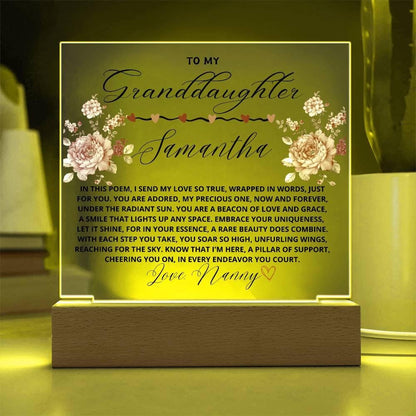 To My Granddaughter Custom Name Floral LED Acrylic Plaque – view 2