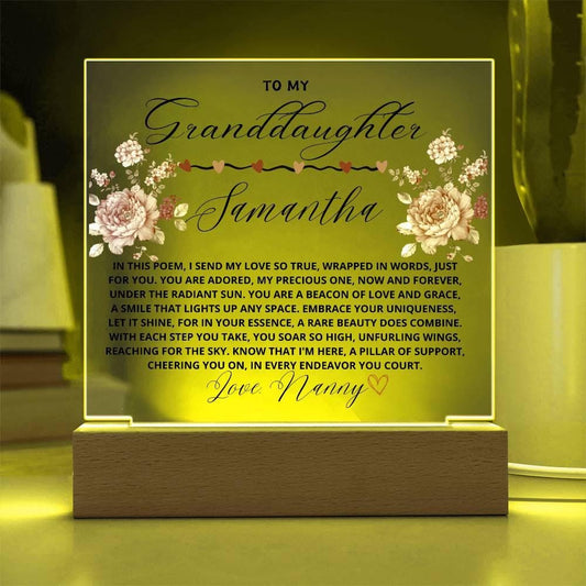To My Granddaughter Custom Name Floral LED Acrylic Plaque – view 2