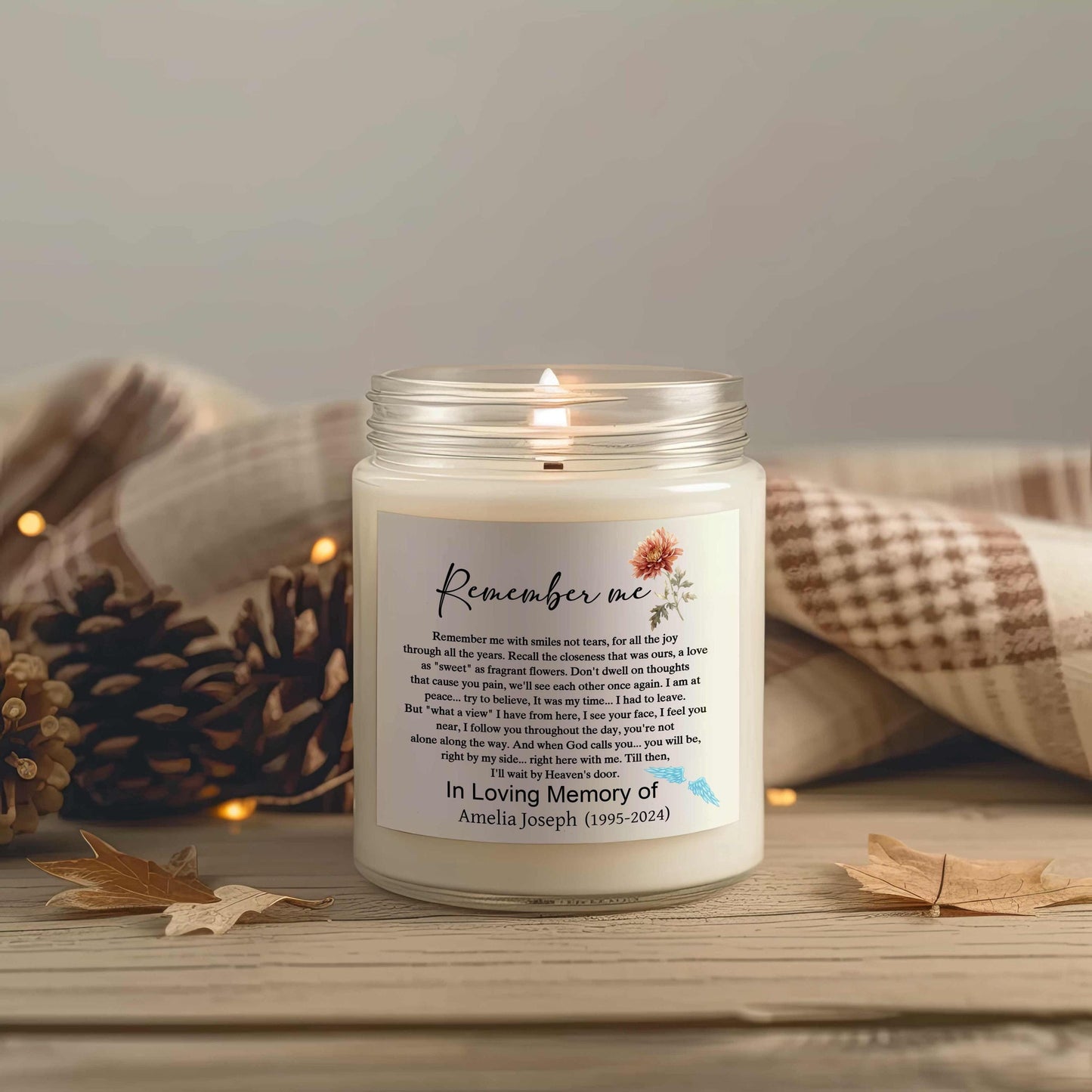 Remember me personalized memorial 9oz candle – Sympathy gift
