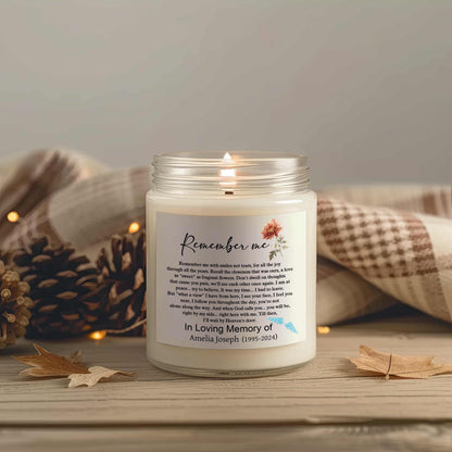 Remember me personalized memorial 9oz candle – Sympathy gift