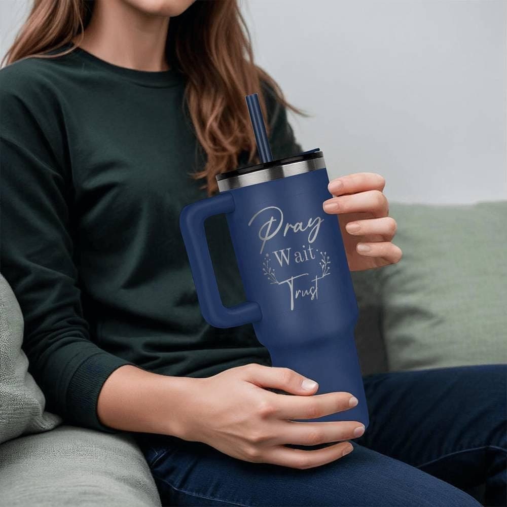 Pray Wait Trust Personalized Leaser Printed 40oz Tumbler with Handle – view 3