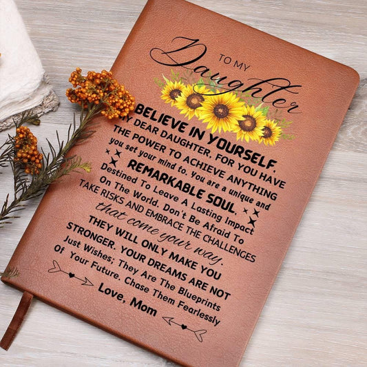 To My Daughter Personalized Sunflower Leather Journal – Gifts from Dad