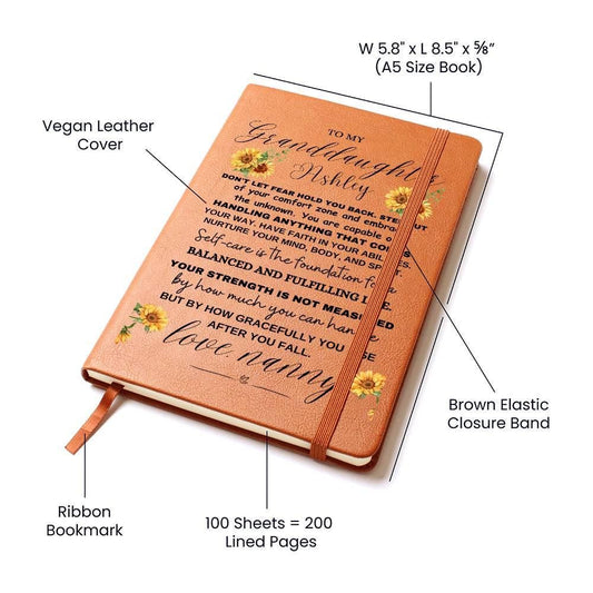 To My Granddaughter Sunflower Personalized Leather Journal – view 2
